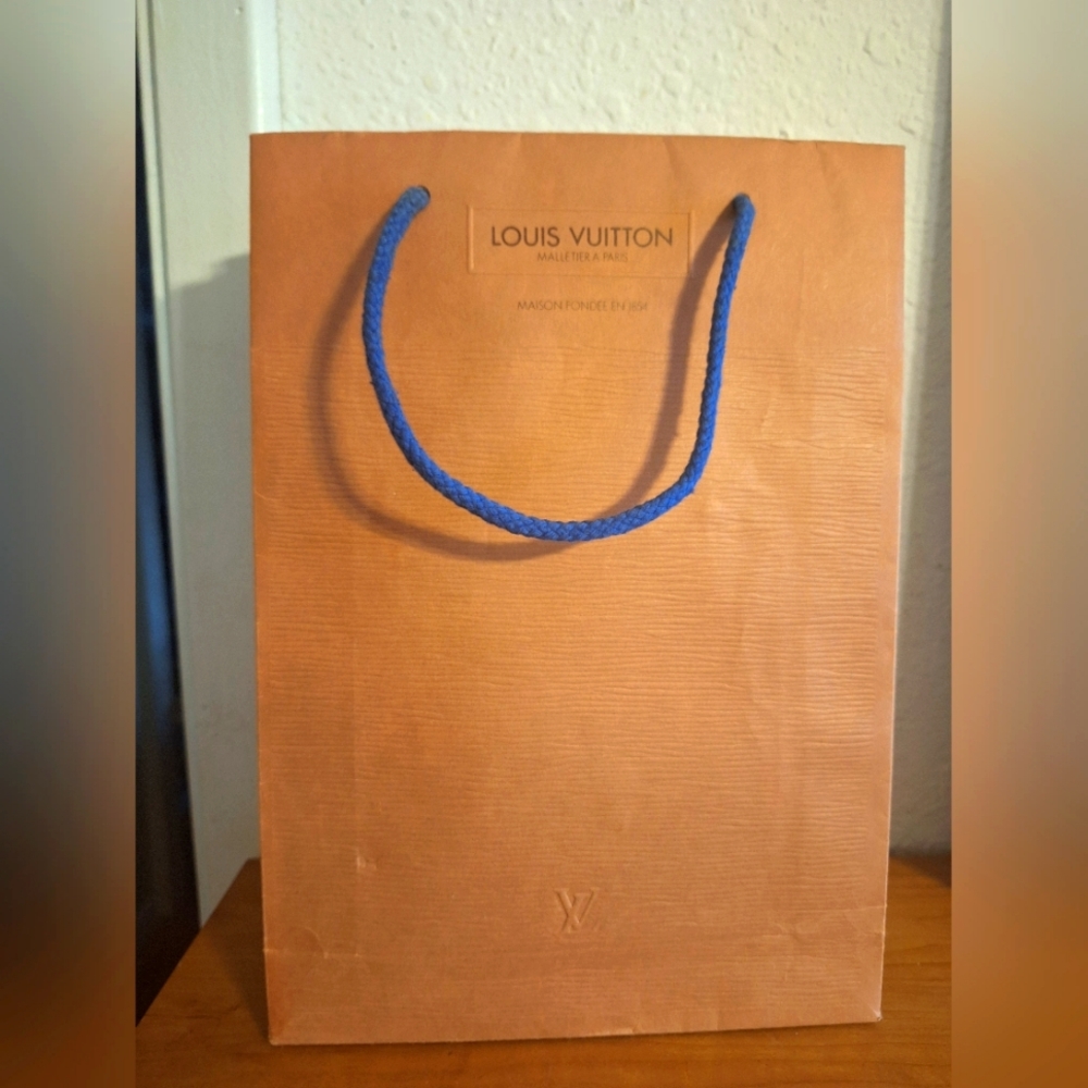 Louis Vuitton Brown Shopping Bag with Blue Handles
